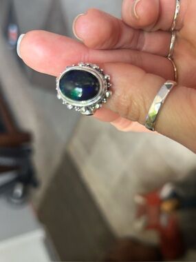 Sterling Silver Black Ethiopian Opal Oval Statement Ring size 7